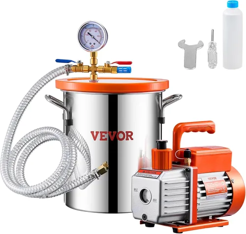Vista 10 de VEVOR Cámara de vacío de 1.5 galones y kit de bomba de 3.5 CFM, cámara de acero inoxidable, kit de cámara de desgasificación de bomba de vacío