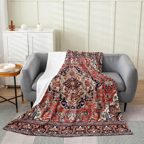 Vista 11 de Erosebridal Manta Bohemia de Tiro 40x50 Pulgadas, Retro Azul Amarillo Degradado Rojo Floral Bohemio Tribal de Vellón, Vintage Antiguo Enrejado