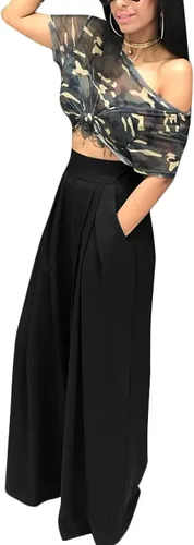 Vista 4 de SHINFY Pantalones elásticos de pierna ancha para mujer S-3XL