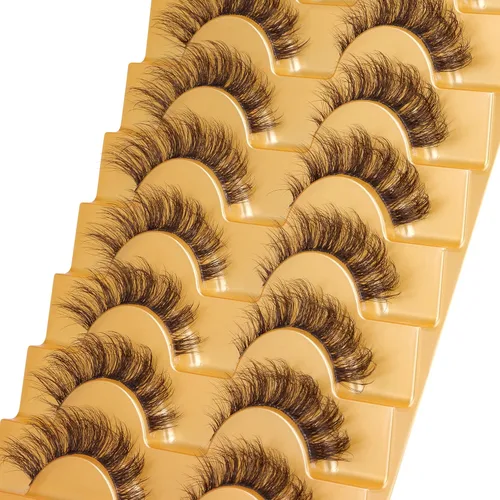 Vista 6 de Mavphnee Pestañas postizas marrones, ojo de gato, aspecto natural, extensión de pestañas rizadas D, banda transparente, pestañas marrones, pestañas
