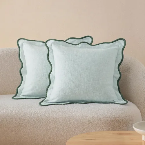 Vista 9 de Fundas de almohada festoneadas de doble puntada, 100% algodón, juego de 2 fundas de almohada decorativas bohemias de 18 x 18 pulgadas, hechas