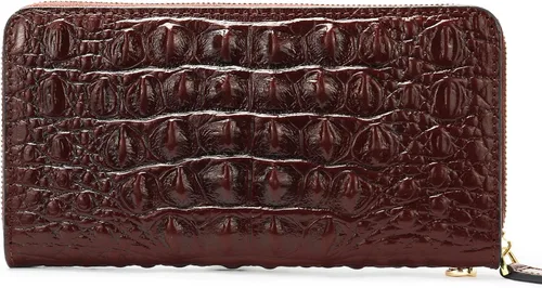 Vista 3 de NIUCUNZH Carteras de cocodrilo para mujer, cartera de cuero con pulsera, diseño elegante, gran capacidad, bloqueo RFID, Marrón