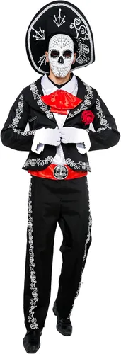 Vista 3 de Spooktacular Creations Conjunto de disfraz para hombre del Día de los Muertos, Mariachi Senor para adultos, fiesta de disfraces de Halloween, Día