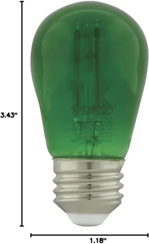 Vista 2 de Satco Bombilla LED S8024 color verde fiesta, 120 V, base estándar E26, no regulable, 15,000 horas, paquete de 4