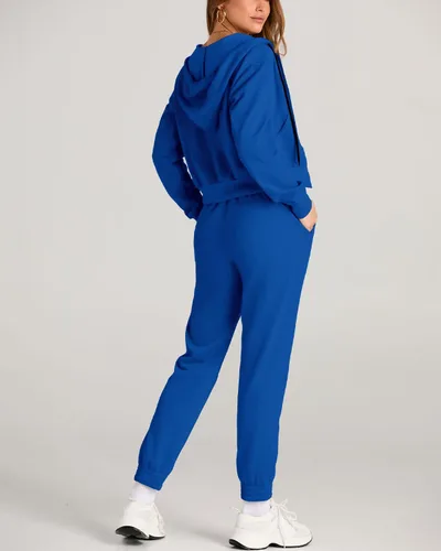 Vista 5 de Amkoyam Conjunto de dos piezas para mujer, de manga larga, con cremallera, sudadera con capucha y pantalones largos