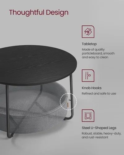 Vista 4 de VASAGLE Colección LILEA - Mesa de centro con almacenamiento, mesa redonda para sala de estar con cesta de tela, estilo moderno, marco de metal