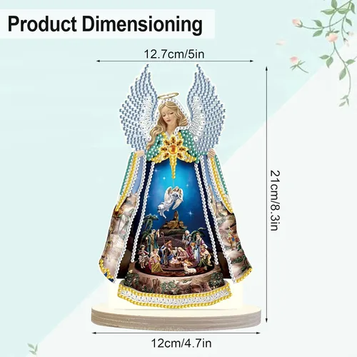 Vista 2 de Kits de arte de diamantes de Navidad con belén de ángel: decoración de pintura de diamante de mesa con santa familia, adorno de escritorio