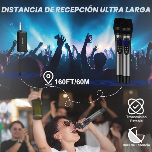 Vista 5 de HOTEC Micrófonos inalámbricos Dual UHF Sistema de micrófono de mano con control de eco/volumen, receptor recargable para karaoke, iglesia, boda