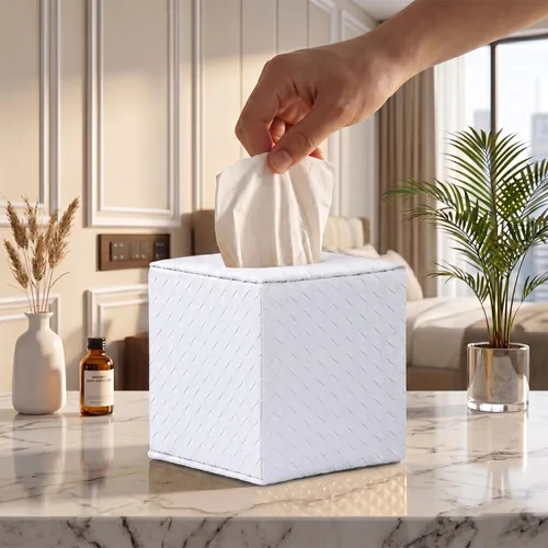 Vista 8 de Cubierta de Caja de Paños Negra, Cuadrada, Soportes de Caja de Paños para Accesorios de Baño