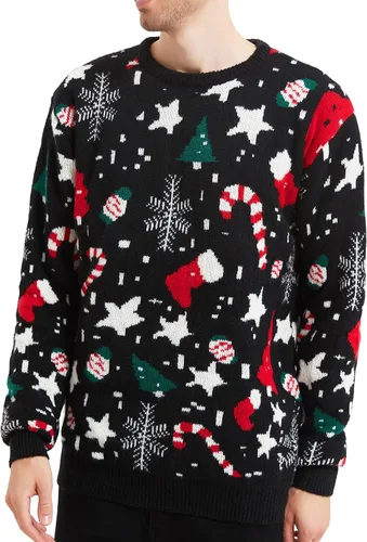 Vista 2 de *daisysboutique* Suéter para hombre con muñecos de nieve, reno, Papá Noel, copos de nieve, para Navidad