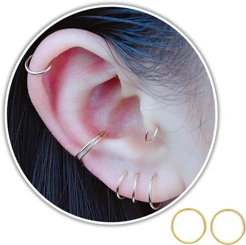 Vista 111 de Small Gold or Sterling Silver Huggie Hoop Earrings for Women Cartilage Nose Helix Tragus