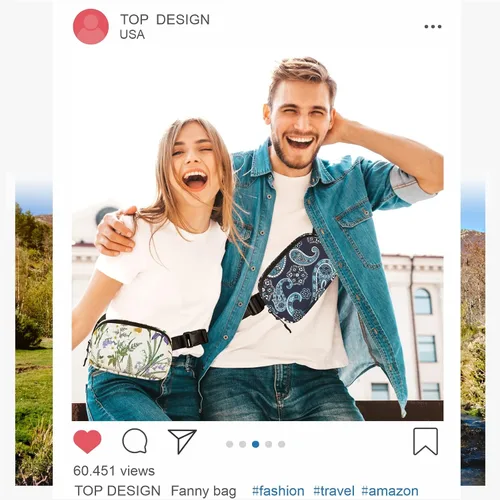 Vista 6 de TOPDesign Riñonera para mujeres y hombres, bolsa cruzada para cinturón con cremalleras resistentes al agua, bolsa para el trasero con correa