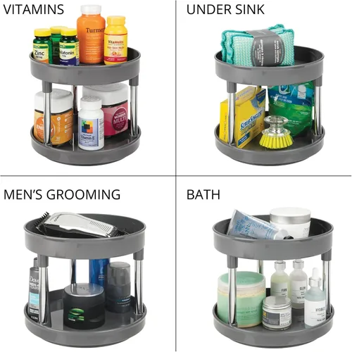 Vista 6 de mDesign Lazy Susan - Mesa giratoria de 2 niveles, contenedor de almacenamiento de alimentos para armarios, despensa, nevera, encimeras, organizador