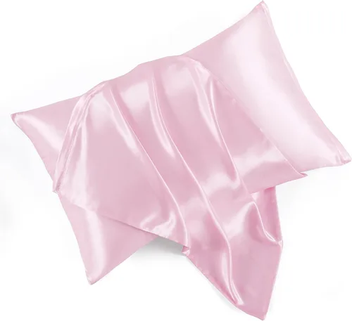 Vista 21 de Fundas de almohada de satén con cremallera (20 x 26), juego de 2 fundas de almohada de tamaño estándar, funda de almohada de seda negra para cabello