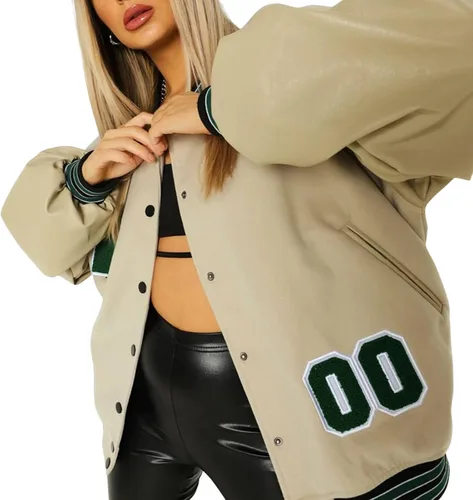 Vista 2 de Chaqueta de bombardero Y2K de gran tamaño para mujer, chaqueta de béisbol casual para novio, chaqueta de manga larga Harajuku, abrigo de ropa