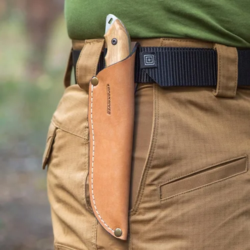 Vista 5 de BPSKNIVES HK4 CSH - Cuchillo de acero al carbono de hoja fija - Cuchillo de espiga completa con funda de cuero - Cuchillo táctico de supervivencia