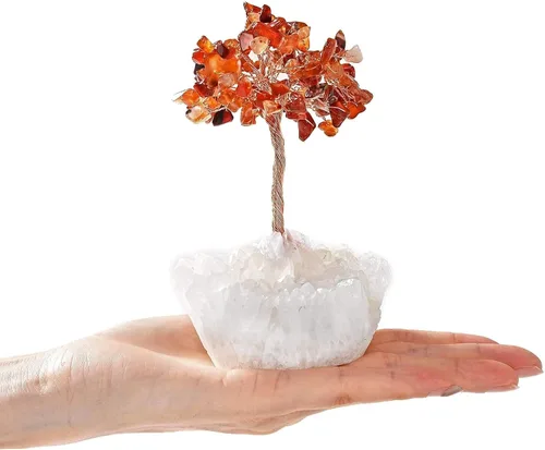 Vista 11 de KALIFANO Amatista natural (más de 100 piedras preciosas!) Árbol de cristal de chakra con base de racimo de cuarzo, árbol de dinero bonsái Feng Shui