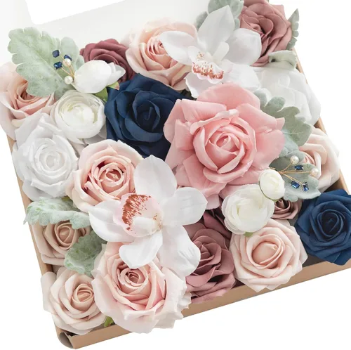 Vista 24 de Ling's moment Caja de flores artificiales de color rosa, sorbete tropical Grn-sorbete Tropical