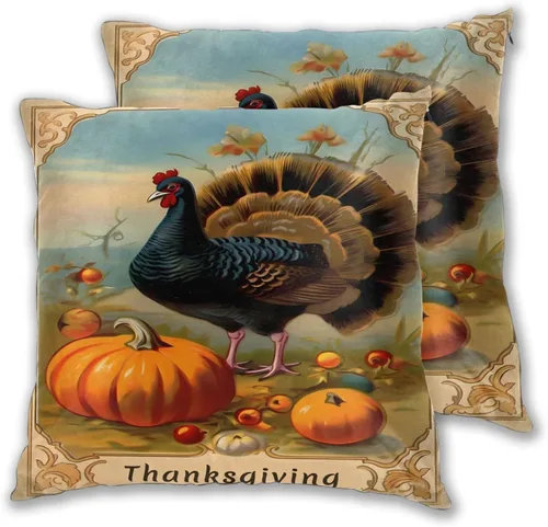 Vista 11 de Juego de 2 fundas de almohada cuadradas de Acción de Gracias, hojas de arce otoñales, fundas protectoras para sofá con cremallera oculta, 16 x 16