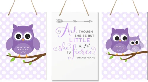 Vista 3 de LifeSong Milestones y Though She May Be Little She is Fierce 3 piezas búho niños señal de decoración de pared para niños, dormitorio, guardería