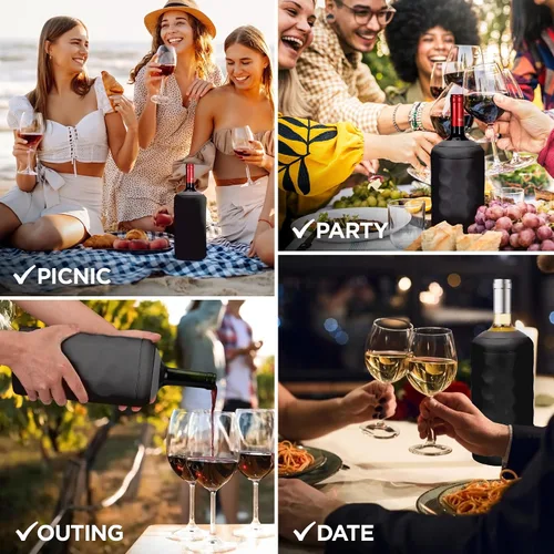 Vista 7 de Enfriador de vino premium - Enfriador de botella de acero inoxidable de 750ml, de doble pared y aislado al vacío - Mantiene el vino frío por más