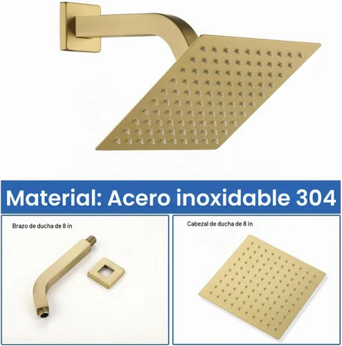 Vista 3 de JOYWELL - Grifo de ducha dorado cepillado, cabezal de ducha de 8 pulgadas Accesorios de ducha de equilibrio de presión de 2 funciones,Pulverizador