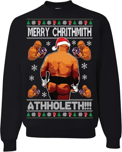 Vista 45 de wild custom apparel Merry Chrithmith Kith My Ath suéter feo de Navidad divertido con cuello redondo sudadera Negro