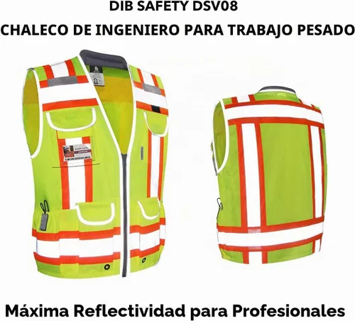 Vista 6 de Dib Safety Hi Vis Heavy Duty Surveyor Safety Vest Made with 3M Tape Amarillo/resistente