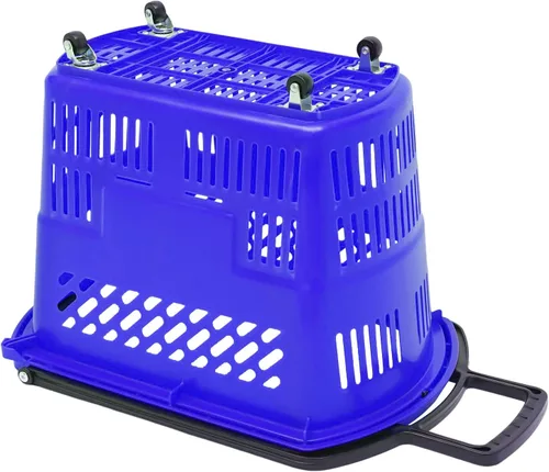 Vista 8 de Carrito de compras de 6 piezas, moderno carrito de compras de 35 l/9.2 galones con ruedas y asa, cesta de compras de PP independiente carrito de Azul