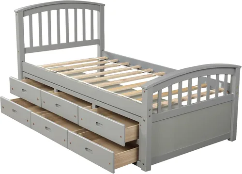 Vista 7 de Harper & Bright Designs Cama de almacenamiento de plataforma de tamaño individual, cama capitanes de madera maciza con 6 cajones, no necesita somier