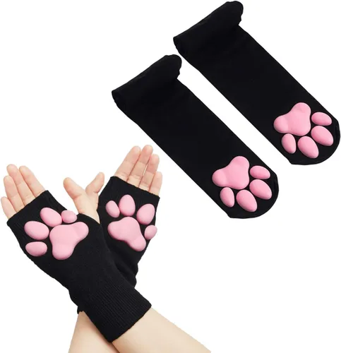 Vista 9 de Juego de calcetines altos en 3D con pata de gato y accesorios para Juego de 4 piezas color negro
