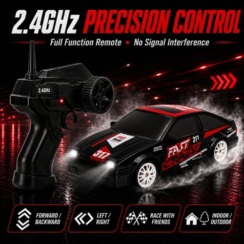 Vista 2 de Liberty Imports RC Drift Car 1/24 2.4GHz 4WD Control remoto Sport Racing Vehículo en carretera con luz LED, baterías y neumáticos de deriva
