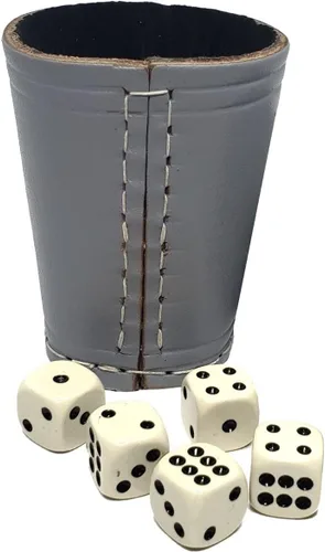 Vista 7 de Cyber-Deals - Taza compacta de cuero genuino para dados + dados con bolsa de almacenamiento de terciopelo negro