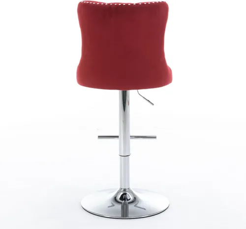 Vista 7 de Taburetes de bar giratorios de terciopelo ajustable con altura del asiento de 25 a 33 pulgadas, taburetes de bar con base cromada con respaldo