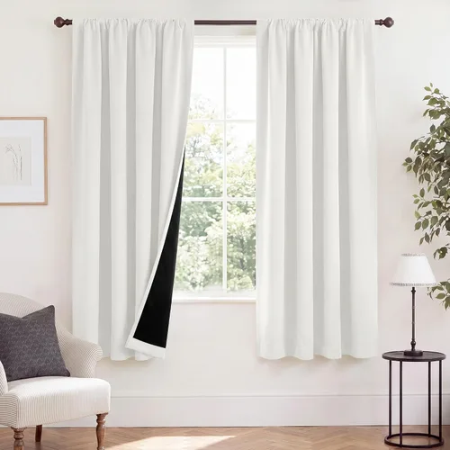 Vista 52 de NICETOWN Biscotti Beige 100% Cortinas opacas de 45" de largo para cocina, bolsillo con varilla para sótano completamente opaco, cortinas térmicas