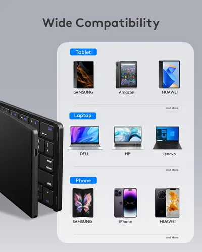 Vista 8 de Samsers Teclado Bluetooth plegable, teclado inalámbrico portátil con soporte de soporte, recargable de tamaño completo ultra delgado plegable