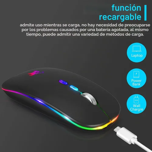 Vista 6 de HOTLIFE Ratón inalámbrico, delgado LED recargable silencioso Bluetooth Negro