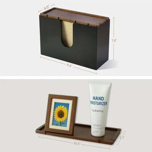 Vista 3 de eBun Soporte de toallas de papel plegadas de bambú – Dispensador de toallas de papel para montaje en pared y encimera para baño, cocina y oficina