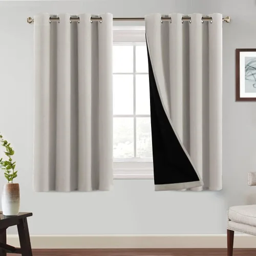 Vista 44 de PrinceDeco Cortinas 100% opacas de 54 pulgadas de largo, completamente opacas, tratamiento de ventanas, cortinas forradas con aislamiento térmico