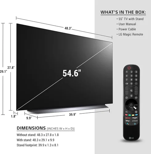 Vista 3 de LG OLED C1 Series 55" Alexa Smart TV 4k integrado (3840 x 2160), frecuencia de actualización de 120 Hz, 4K con tecnología de IA, Dolby Cinema, WiSA