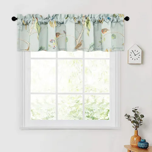 Vista 36 de Leeva Cortinas rústicas de cocina con estampado floral verde mezclado de lino para media ventana, para comedor, bolsillo para barra, cafetería