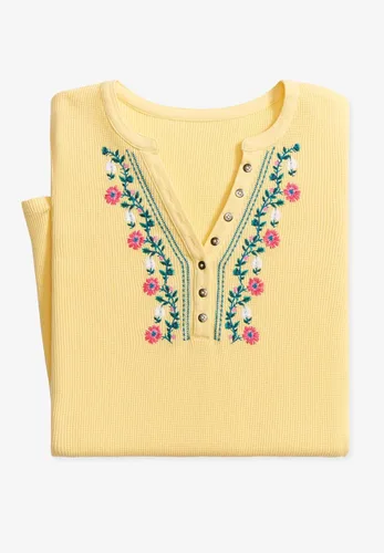 Vista 5 de Woman Within Camiseta térmica Henley bordada en tallas grandes para mujer
