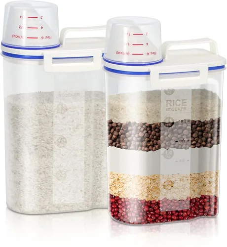 Vista 11 de TBMax Contenedor de arroz 1.8 kg / 4 libras Dispensador de arroz con taza de medición, contenedor de almacenamiento de alimentos para cocina