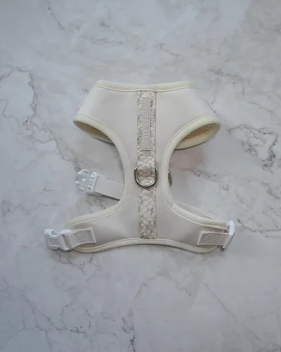 Vista 7 de Arnés de neopreno de alta calidad para perro y gato, color blanco hueso, diseño de piel de serpiente, deportivo, pequeño, mediano, grande, sin