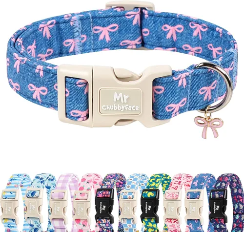 Vista 36 de MR.CHUBBYFACE· Collar de perro de San Valentín azul, lindo collar de cachorro con lazo azul, collar ajustable de algodón para mascotas con hebilla