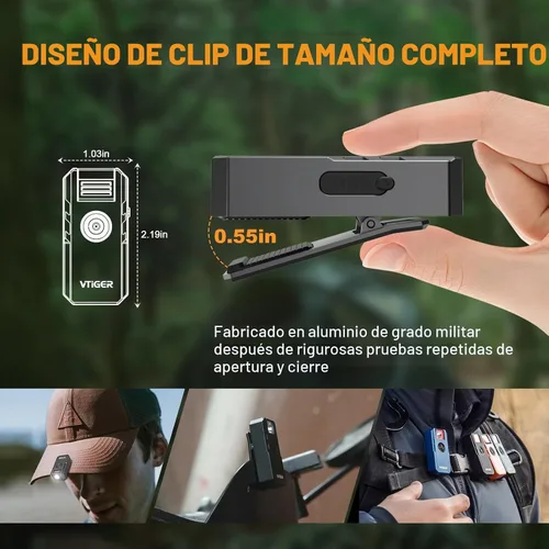 Vista 4 de VTIGER C1 Linterna EDC Recargable con Clip, Luz de Clip de 1300 Lúmenes Potente Portátil Mini con Clip Giratorio, Multi-Modo, IPX6 Resistente al