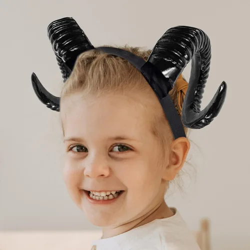 Vista 9 de Beaupretty Diadema de cuerno de diablo artificial, cuernos de cabra para bricolaje, pinza para el cabello, accesorios góticos, disfraz de Halloween