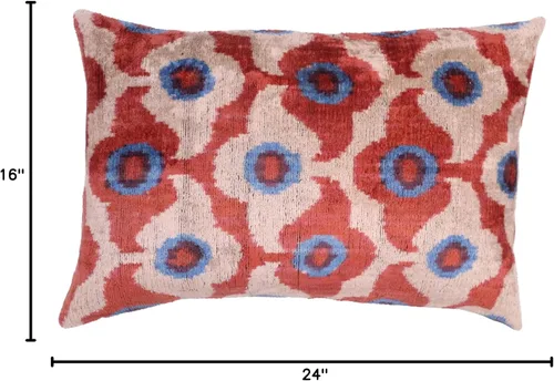 Vista 9 de CANVELLO Almohada de terciopelo de lujo hecha a mano con inserto de plumón, 16 x 24 pulgadas, patrón geométrico floral en rojo, azul y marfil, cojín
