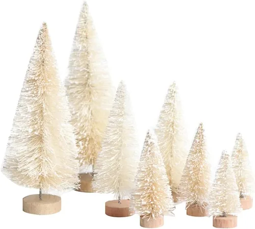 Vista 12 de 8 mini árboles de Navidad artificiales, pinos en miniatura con base de madera, árbol de Navidad de mesa para Navidad, vacaciones, Año Nuevo