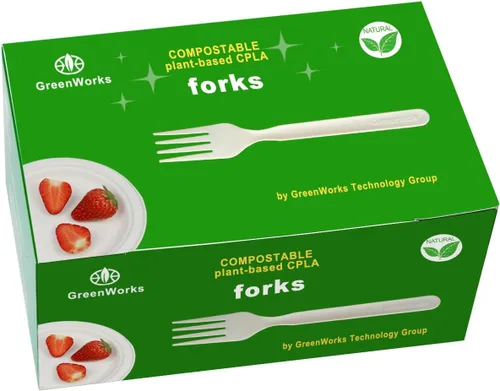 Vista 8 de Tenedores, cucharas y cuchillos biodegradables y compostables, cubertería CPLA pesada., Blanco, 150